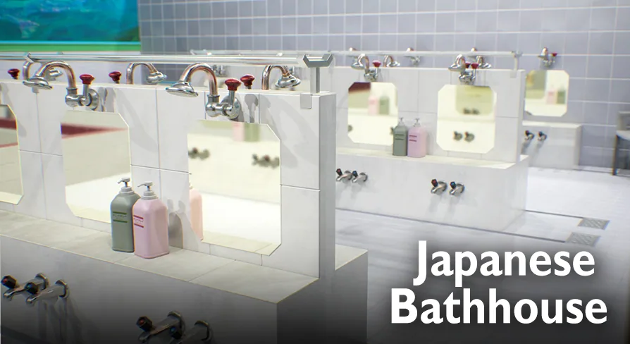 Japanese Bathhouse Environment - Sento Scene & Props