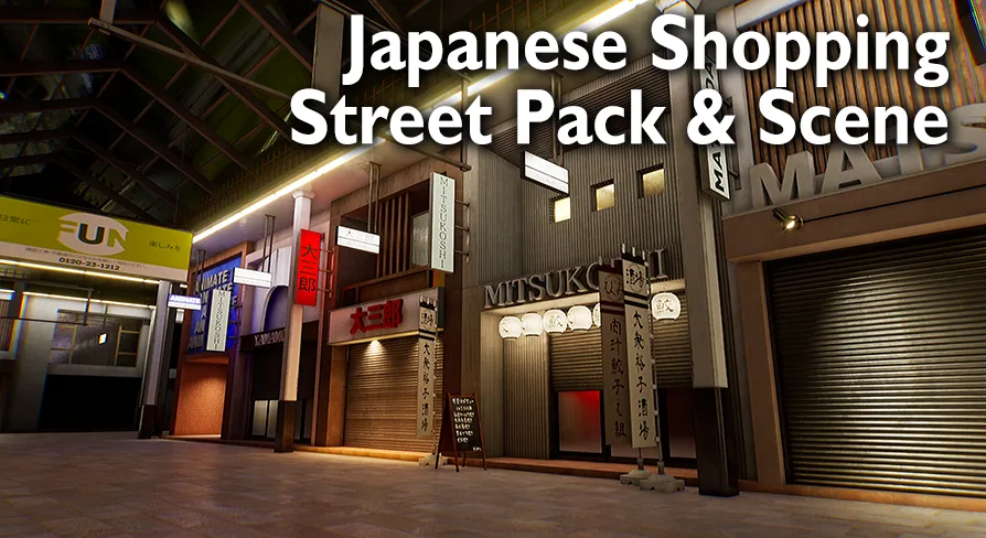 Japanese Shopping Street Pack - Shotengai Models & Scene